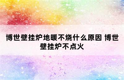 博世壁挂炉地暖不烧什么原因 博世壁挂炉不点火